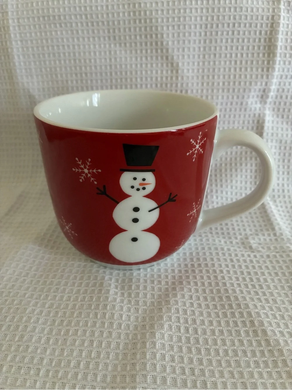 Crate & Barrel Red Christmas Snowman Ceramic Mug